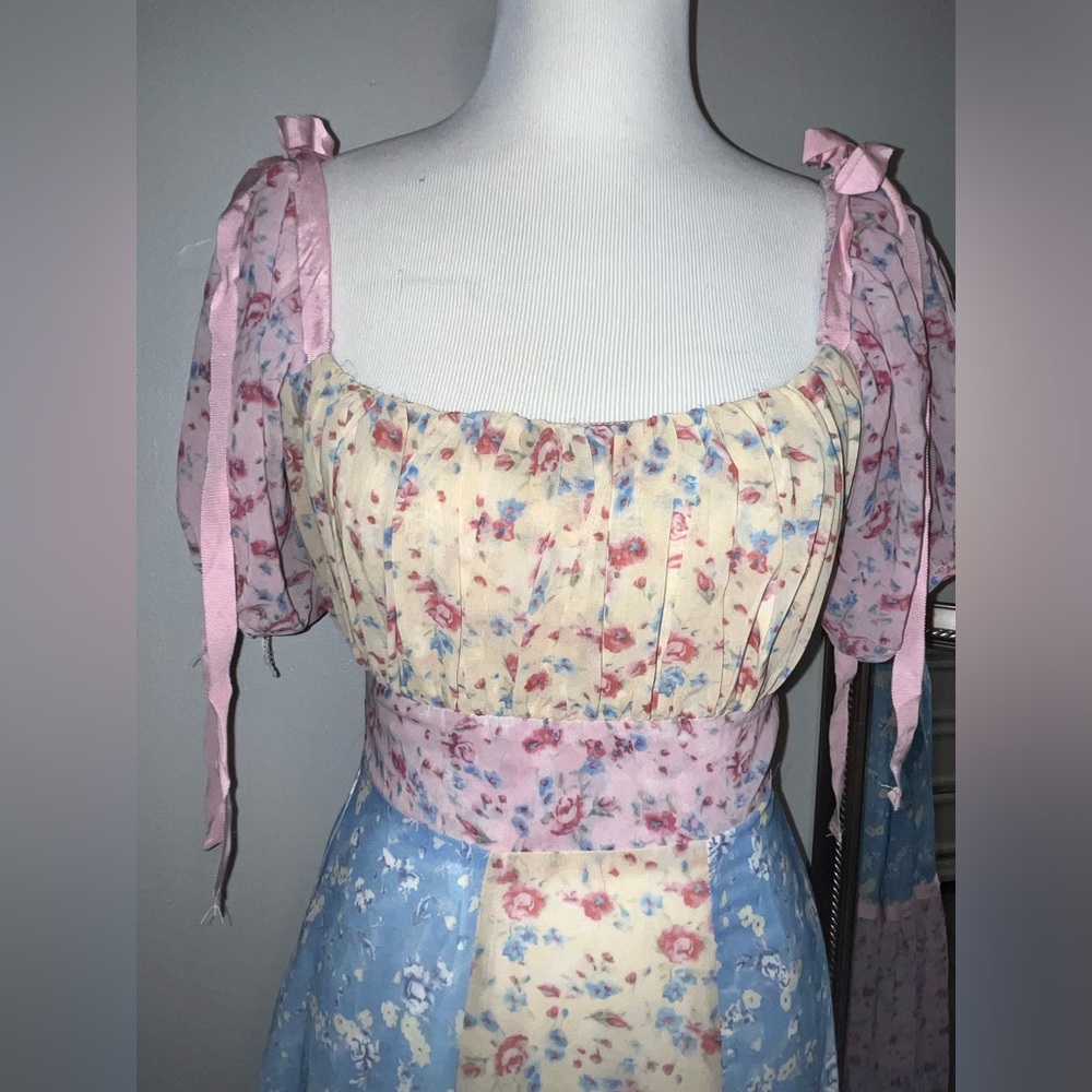 Yvonne & Love rose jaune bleu fleurs manches bouffantes maxi boho (taille M) - Picture 9 of 17